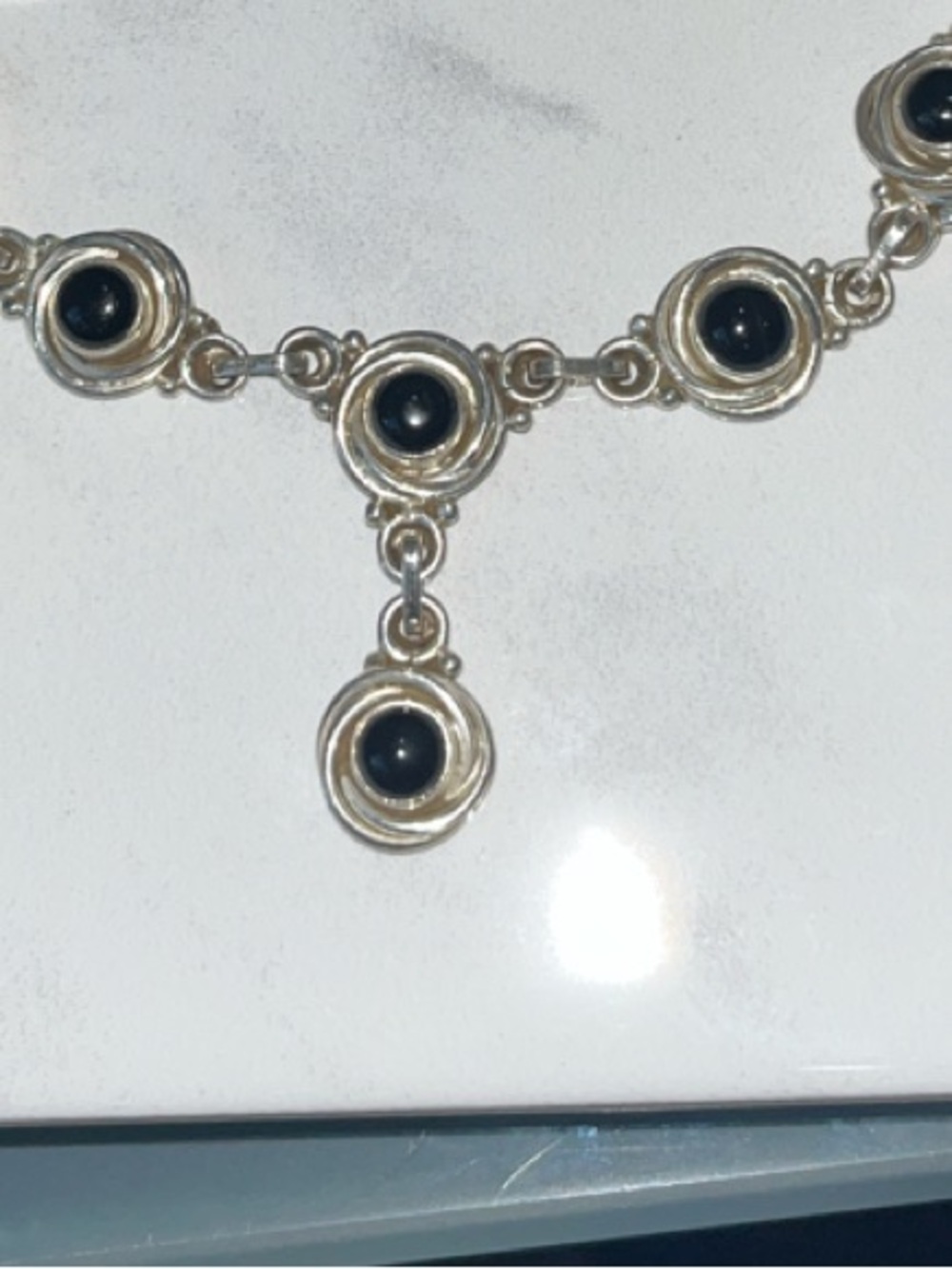 Sterling Silver Black Onyx Statement Necklace 18 inches - Picture 3 of 4